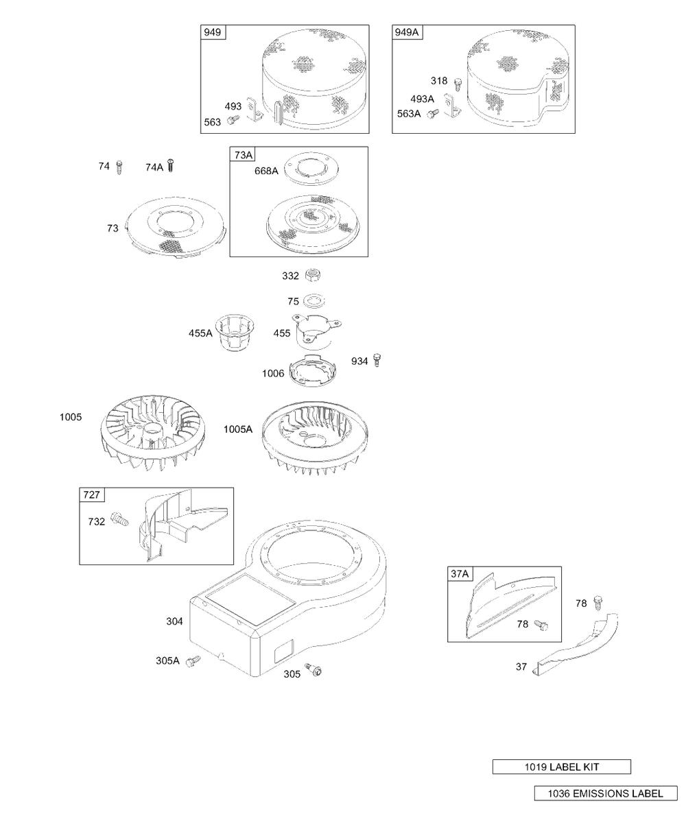 Blower Housing, Shrouds, Label Kits Diagram and Parts List for 28B706-1030-XX  Briggs and Stratton Engine